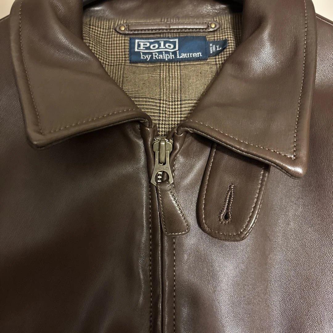 90s ラルフローレン レザージャケット ブラウン L ラムレザー ヴィンテージ