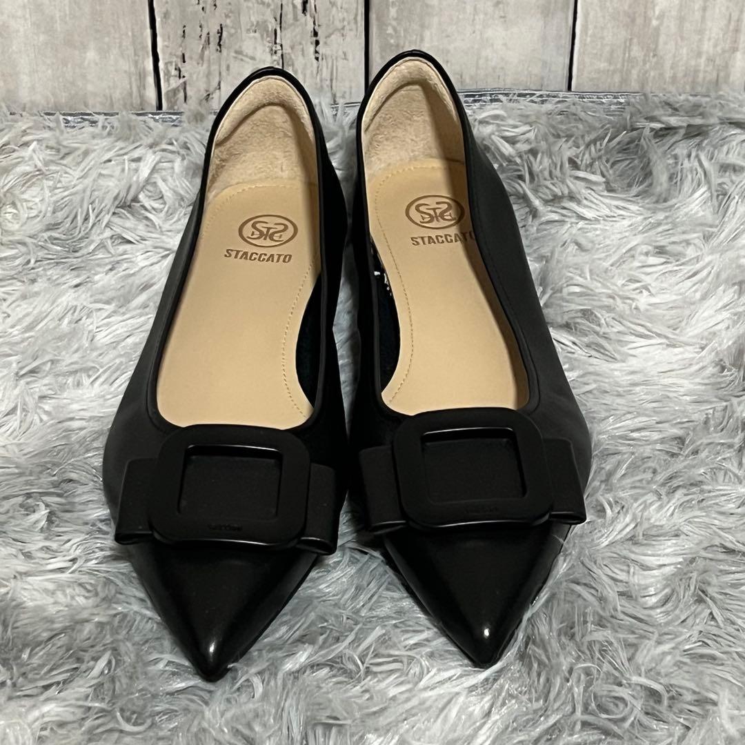未使用級✨ スタッカート M ポインテッドトゥ ミルーレフラットシューズ 黒