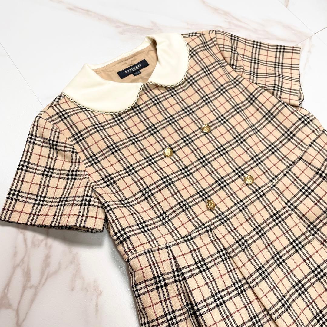 美品✨ BURBERRY ワンピース ノバチェック 白襟 金ボタン 130