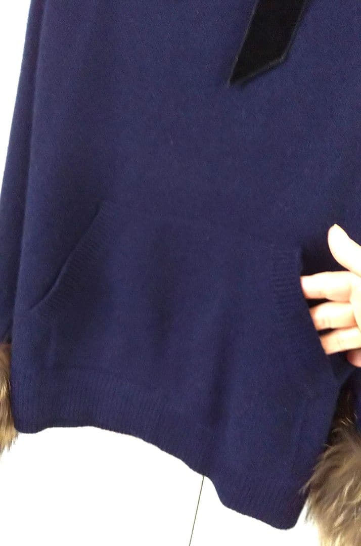 ヨ*チ様 MAX&MOI PARISロイヤルブルー★毛皮とフード付きビッグニット