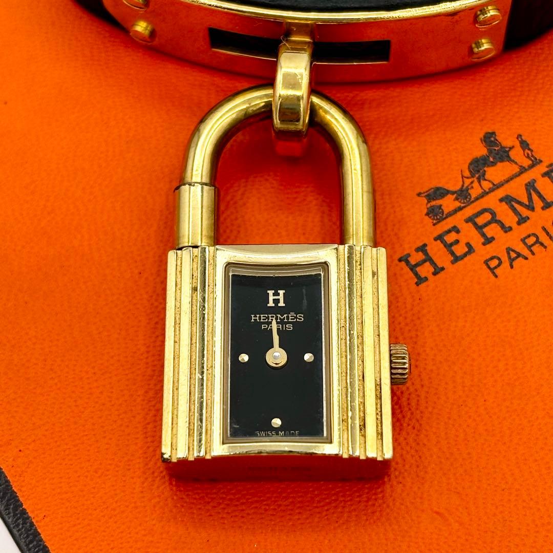 HERMES ケリーウォッチ ブラックレザー 黒文字盤 ゴールド 金 エルメス