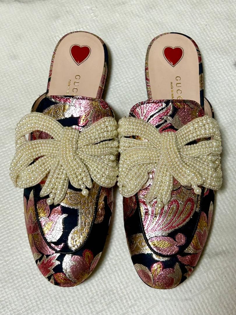 GUCCI プリンスタウン パール リボン ミュール サンダル グッチ 38