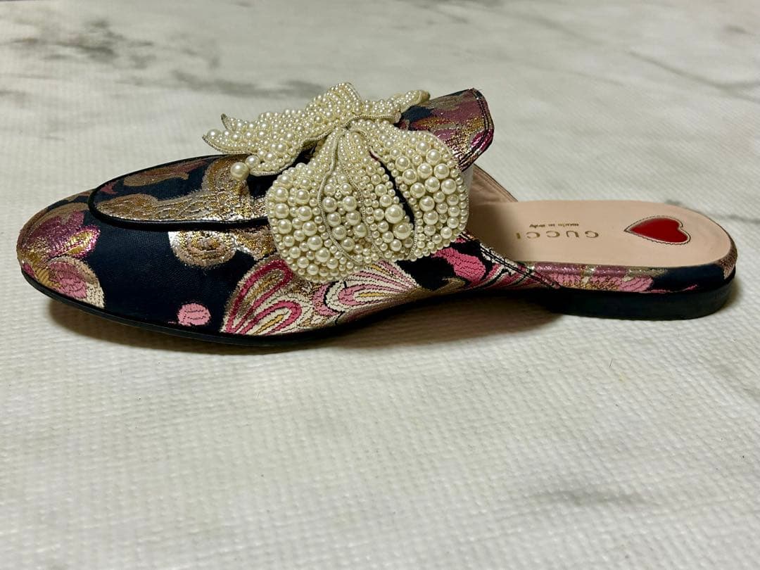 GUCCI プリンスタウン パール リボン ミュール サンダル グッチ 38