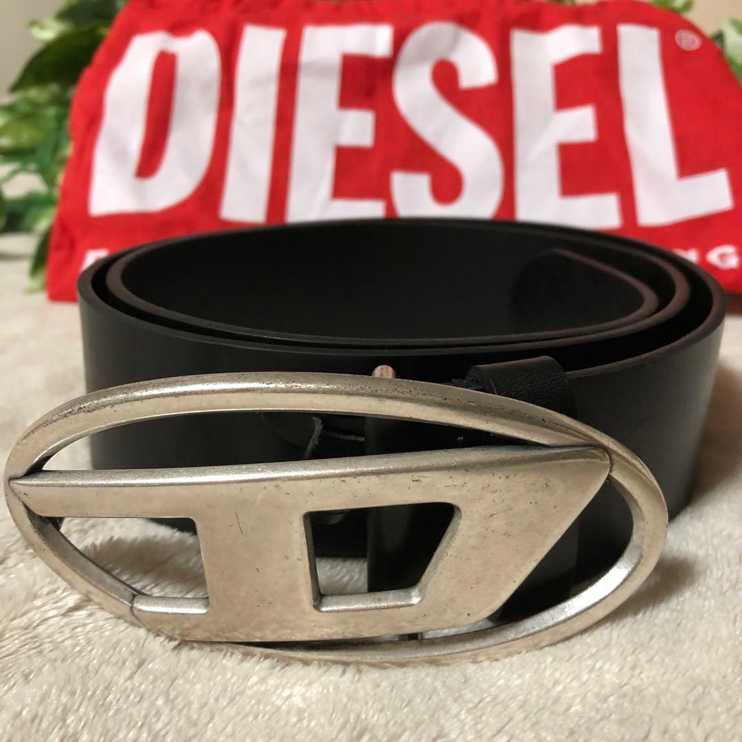 美品　DIESEL ディーゼル　ブラックベルト オーバルバックル　レザー　黒