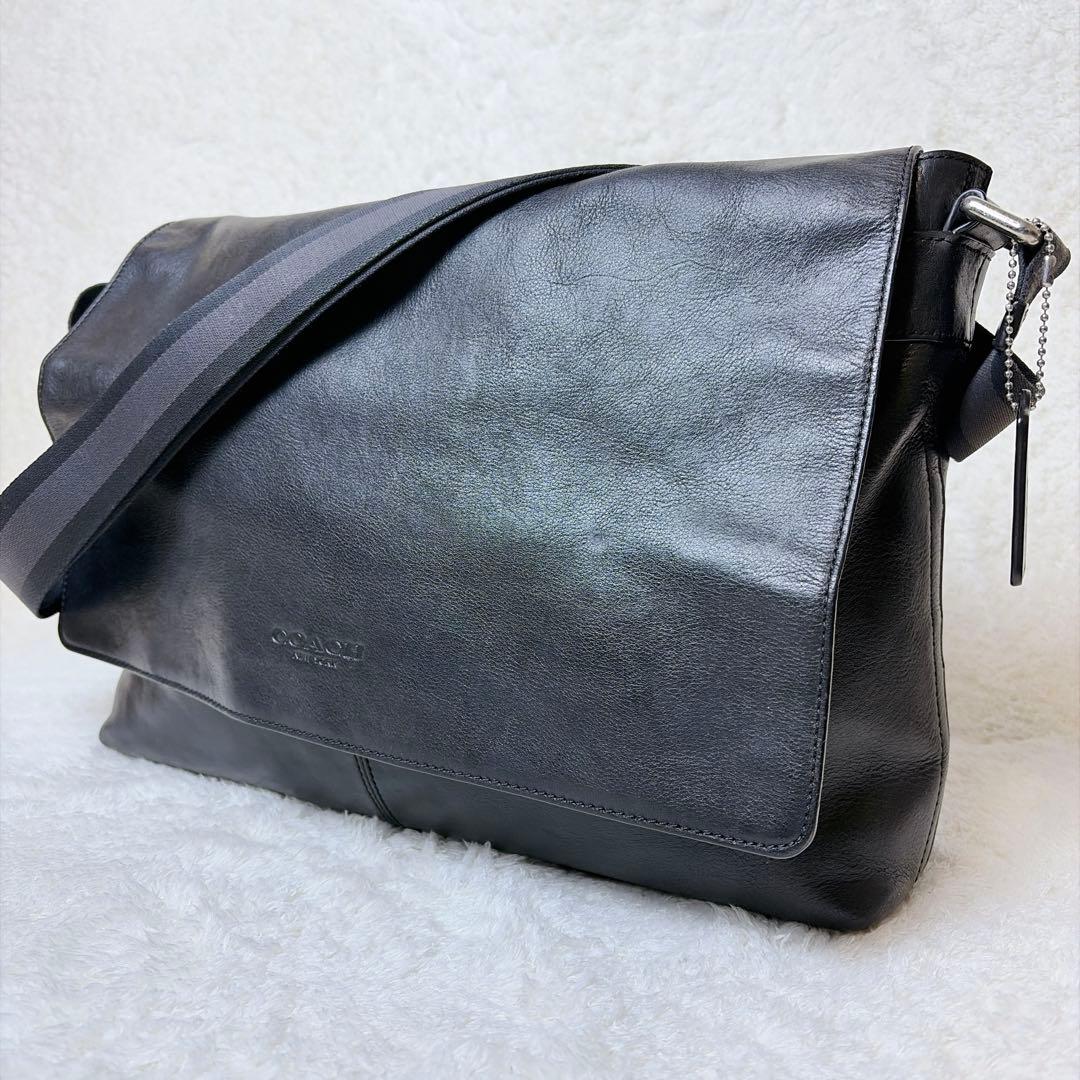 COACH オールレザー メッセンジャーバッグ フラップ メンズ ブラック