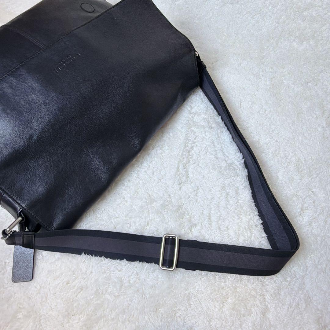 COACH オールレザー メッセンジャーバッグ フラップ メンズ ブラック