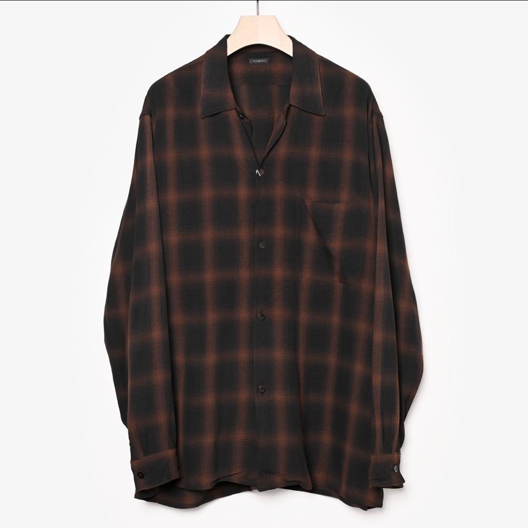 comoli レーヨンオープンカラーシャツ　24aw ブラウンチェック　サイズ3