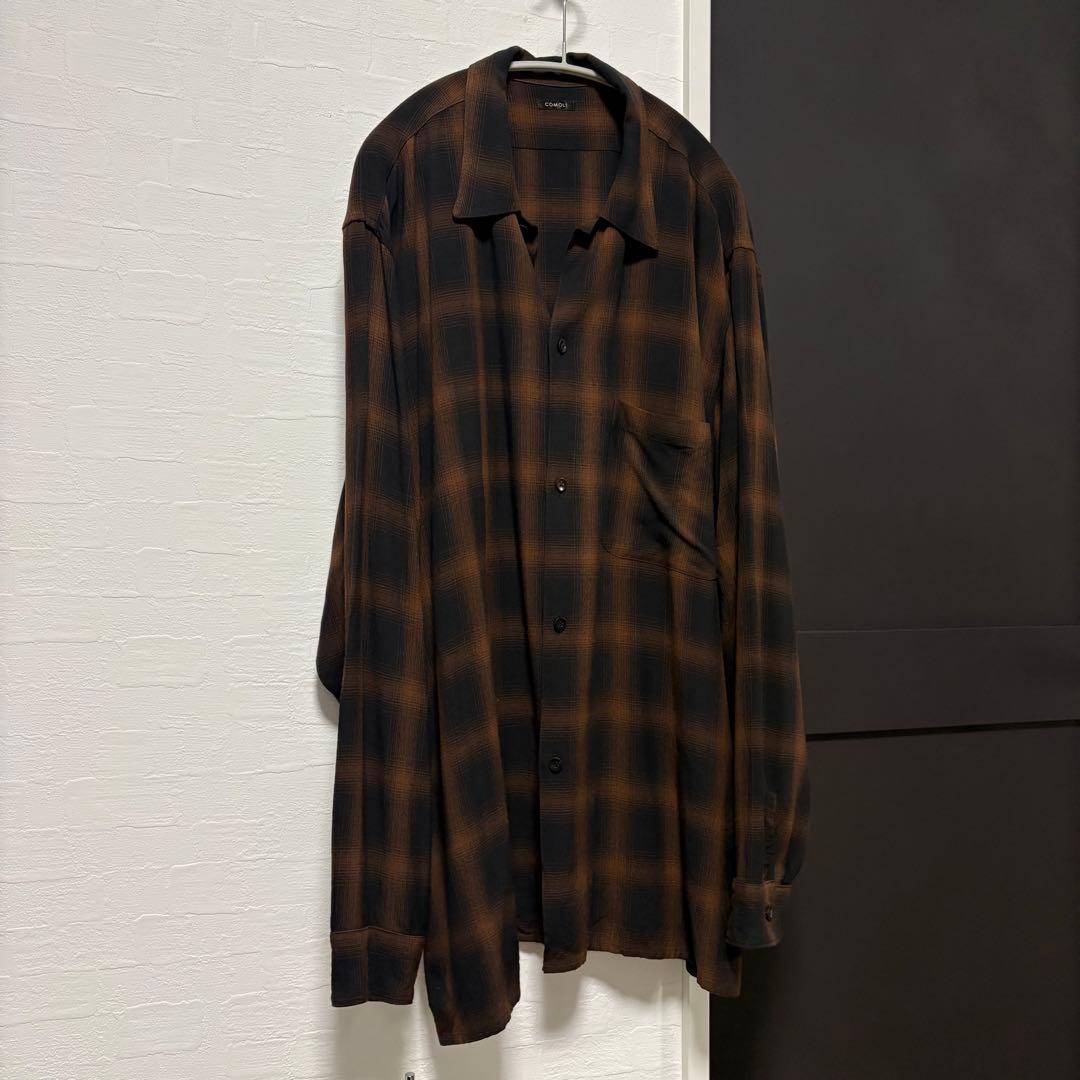 comoli レーヨンオープンカラーシャツ　24aw ブラウンチェック　サイズ3