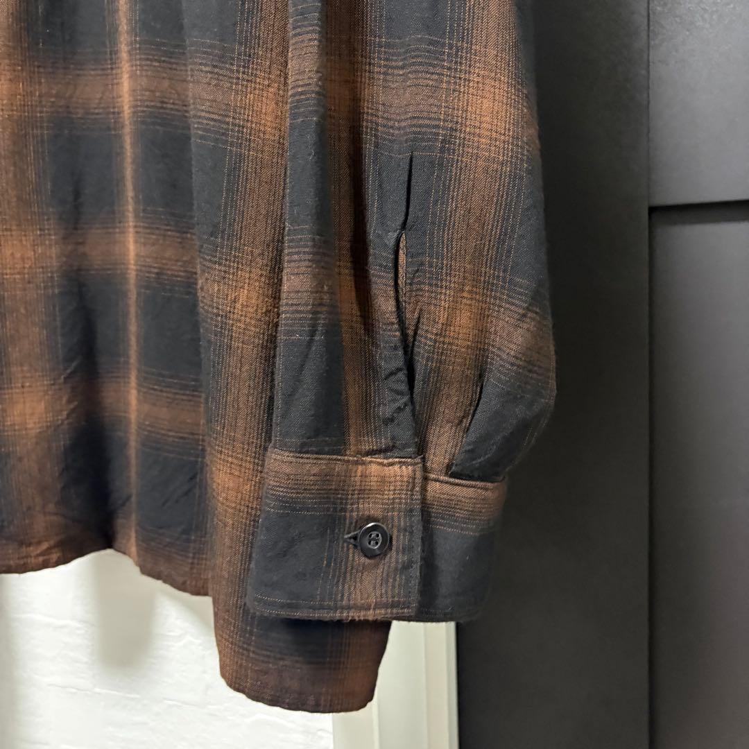 comoli レーヨンオープンカラーシャツ　24aw ブラウンチェック　サイズ3
