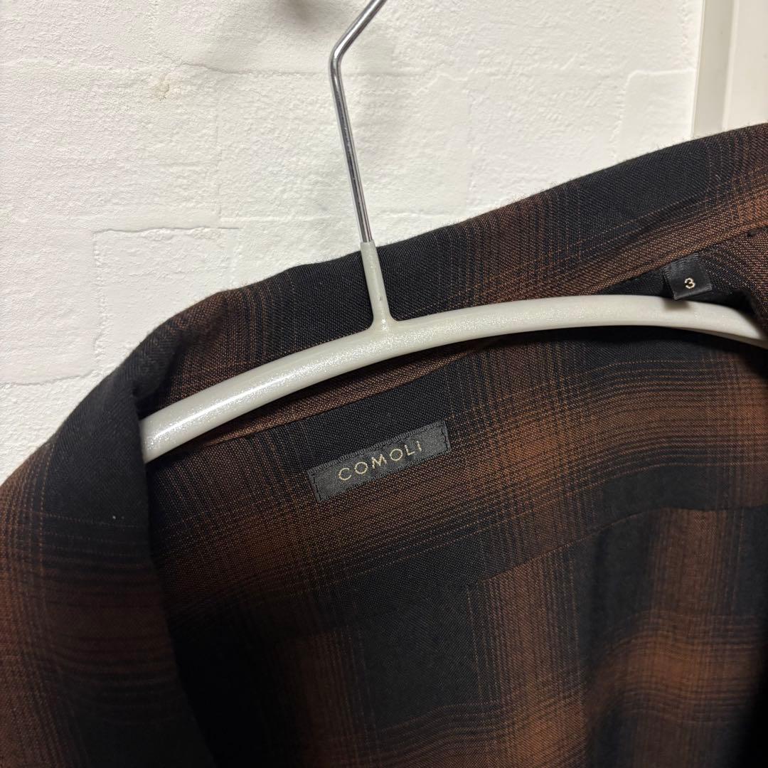 comoli レーヨンオープンカラーシャツ　24aw ブラウンチェック　サイズ3