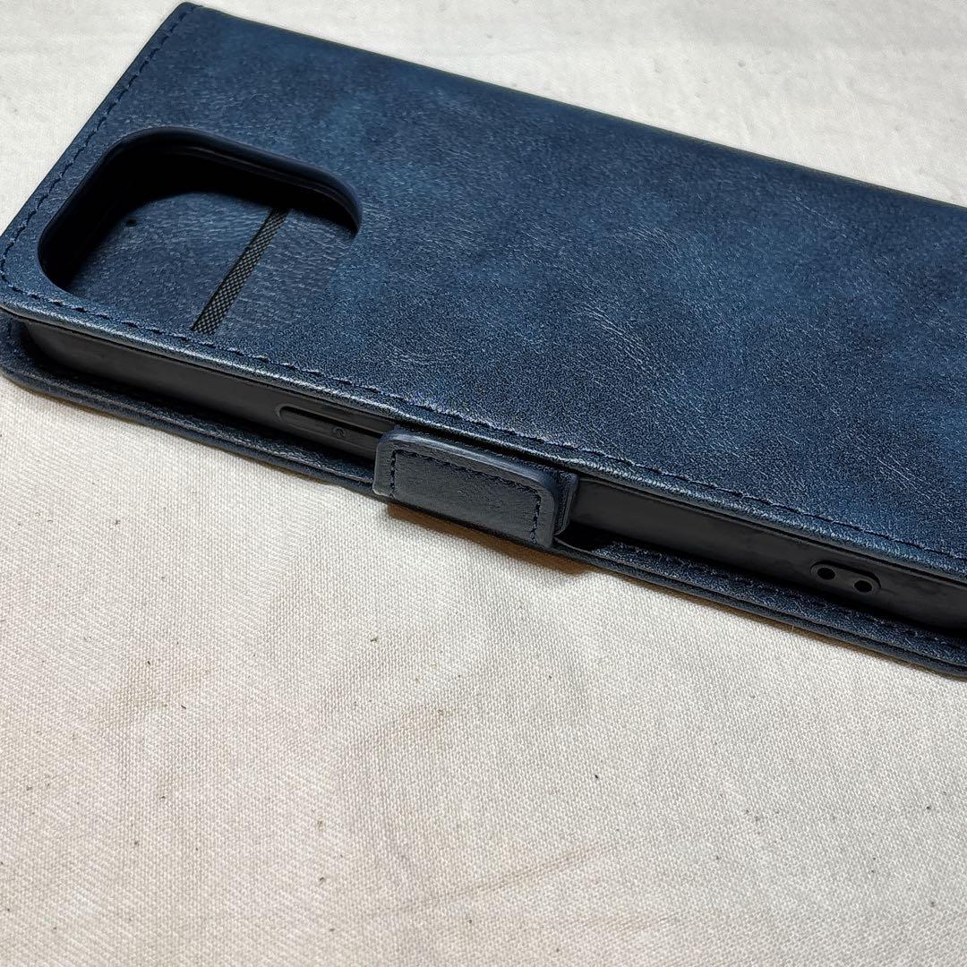 【✨特価✨】iPhone13Pro　ケース　手帳型　ネイビー　ストラップ付