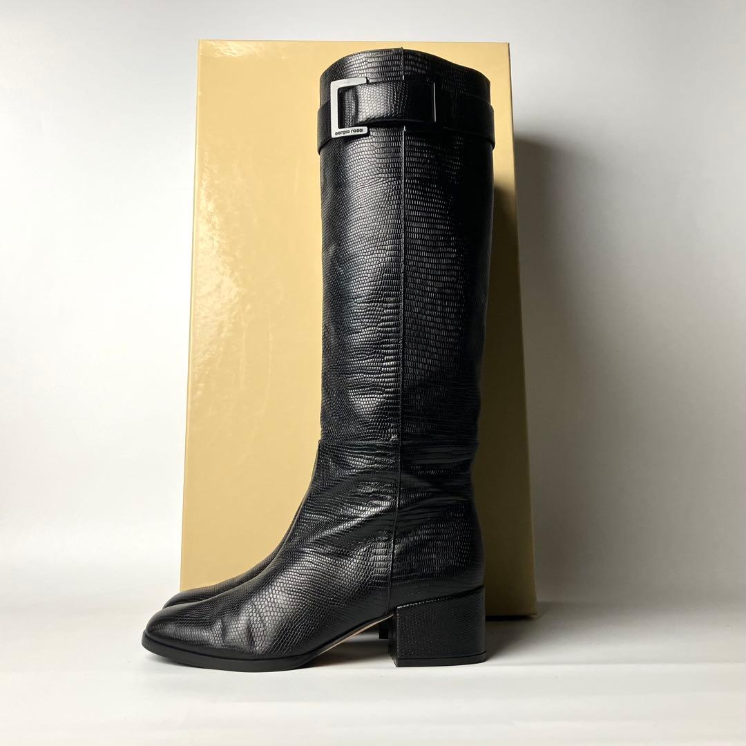 【美品】セルジオロッシ　リザードロングブーツ　ブラックバックル　黒22.5 近年