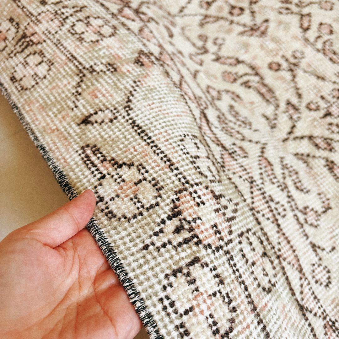 トルコ　ヴィンテージラグ　グリーン　ピンク