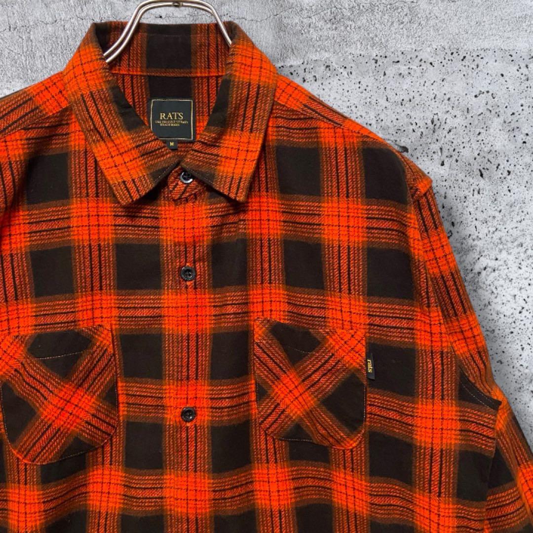 【長瀬智也着用】RATS ラッツ ネルシャツ 橙黒 M キムタク チェック