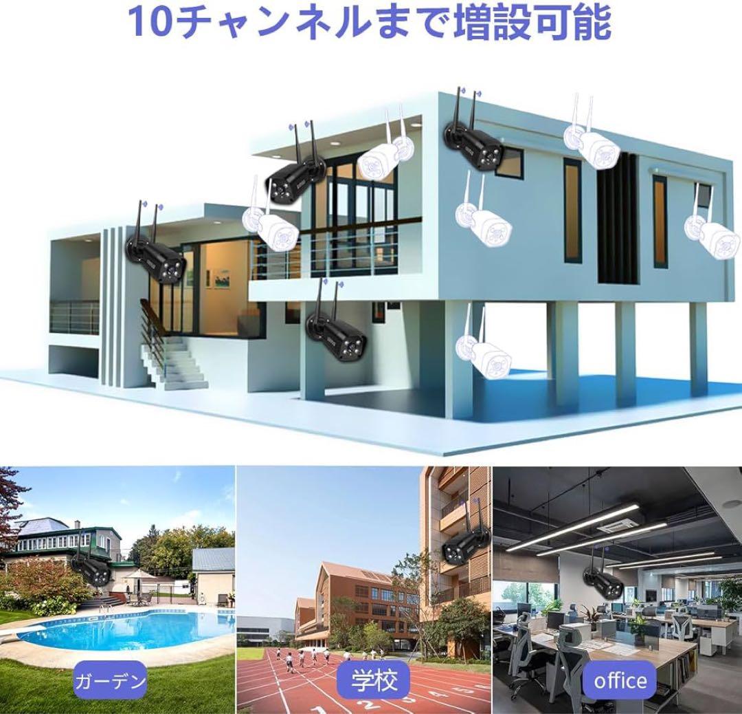 防犯カメラ ワイヤレス モニター付き 屋外 防犯カメラセット ダブルアンテナ 黒