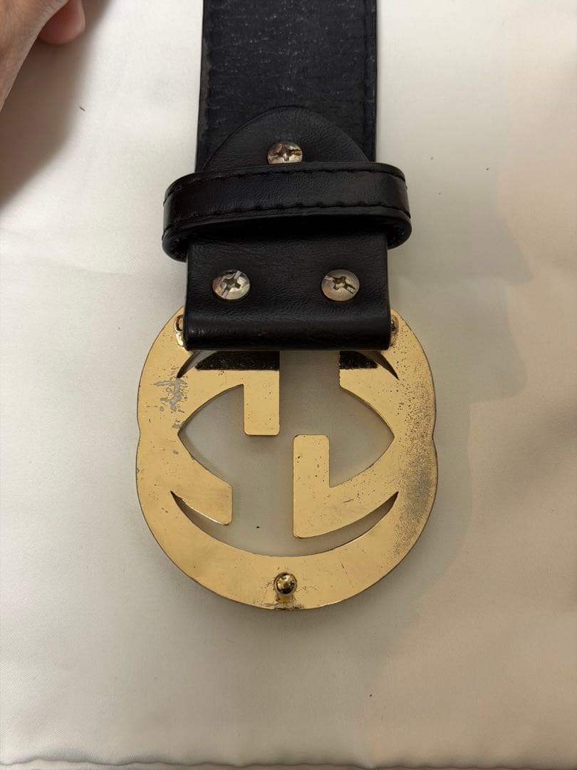GUCCI ブラックレザーベルト ダブルGロゴ