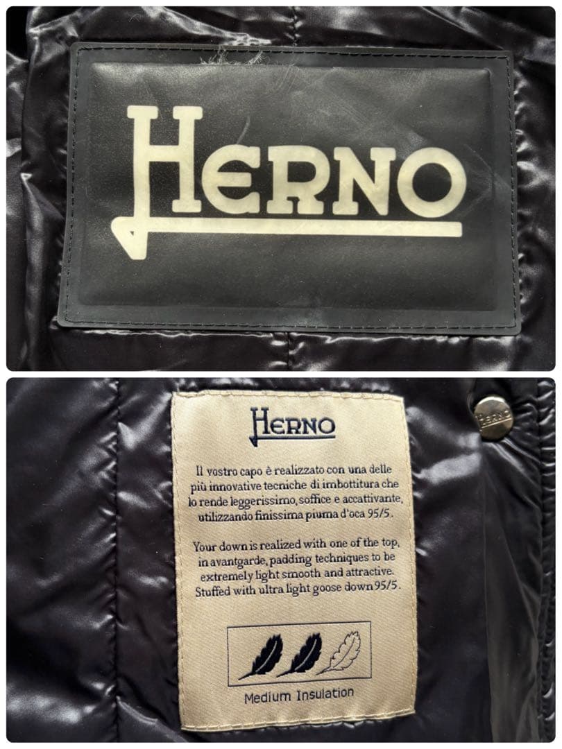 【美品】ヘルノ ライトダウンコート ロング丈 フード付き ダブルジップ 黒 XL