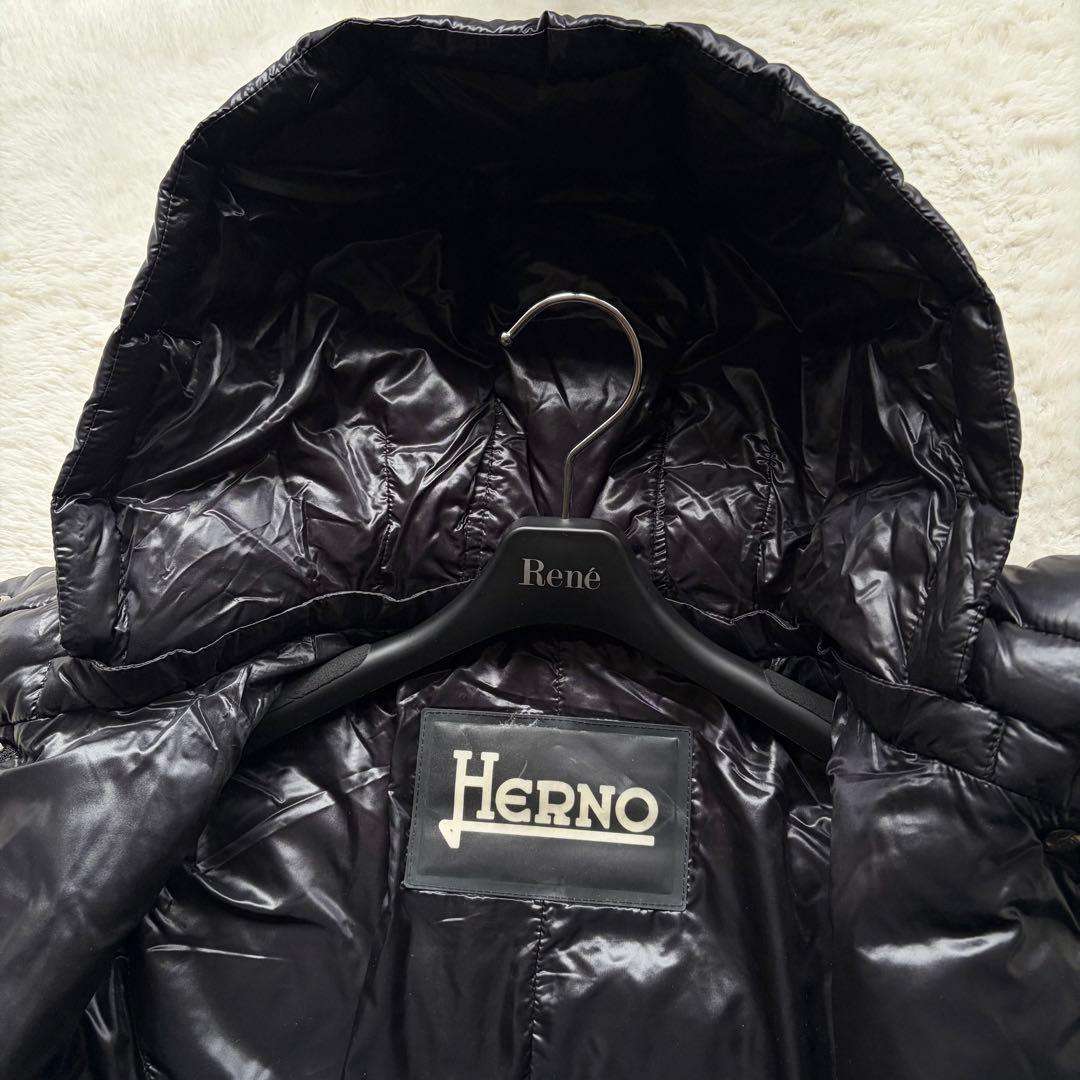 【美品】ヘルノ ライトダウンコート ロング丈 フード付き ダブルジップ 黒 XL