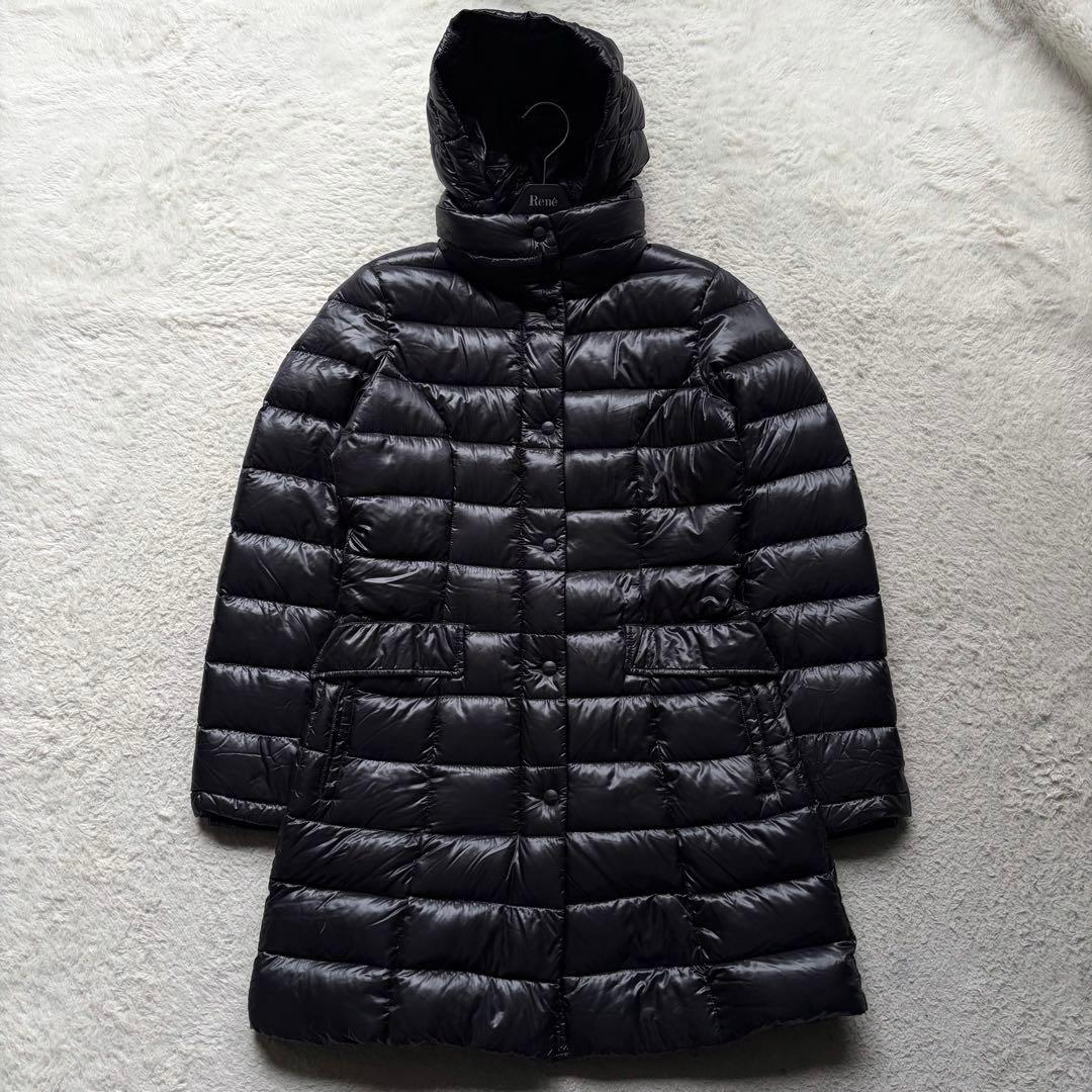 【美品】ヘルノ ライトダウンコート ロング丈 フード付き ダブルジップ 黒 XL