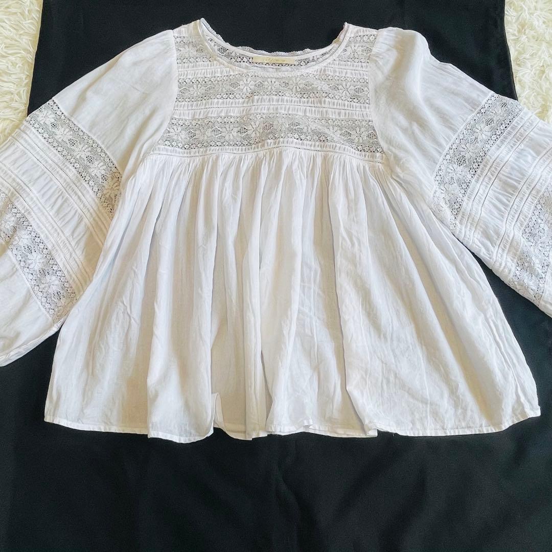 ヌキテパ　コットンブラウス　レース　ボリュームスリーブ　インド製