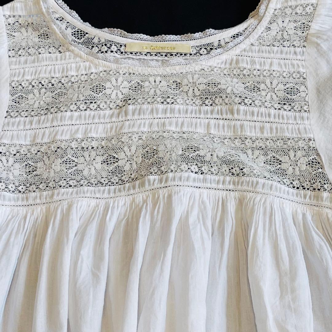 ヌキテパ　コットンブラウス　レース　ボリュームスリーブ　インド製