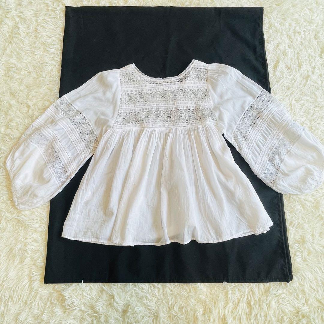 ヌキテパ　コットンブラウス　レース　ボリュームスリーブ　インド製