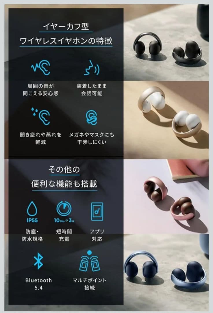 Anker soundcore AeroClip ワイヤレスイヤホン イヤーカフ