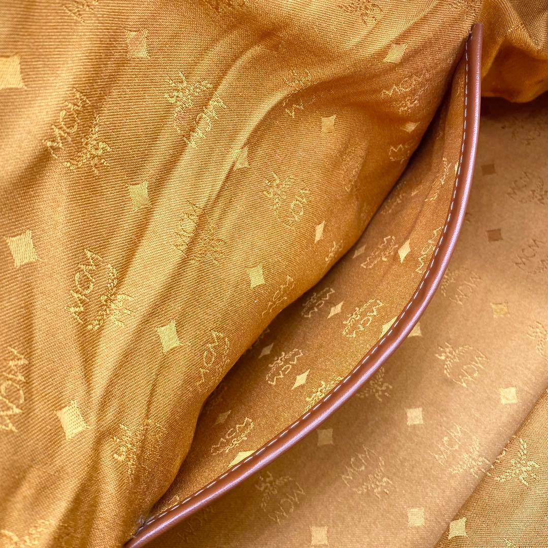 【美品】MCM ボストンバッグ ヴィセトス柄 ロゴプリント レザー ブラウン