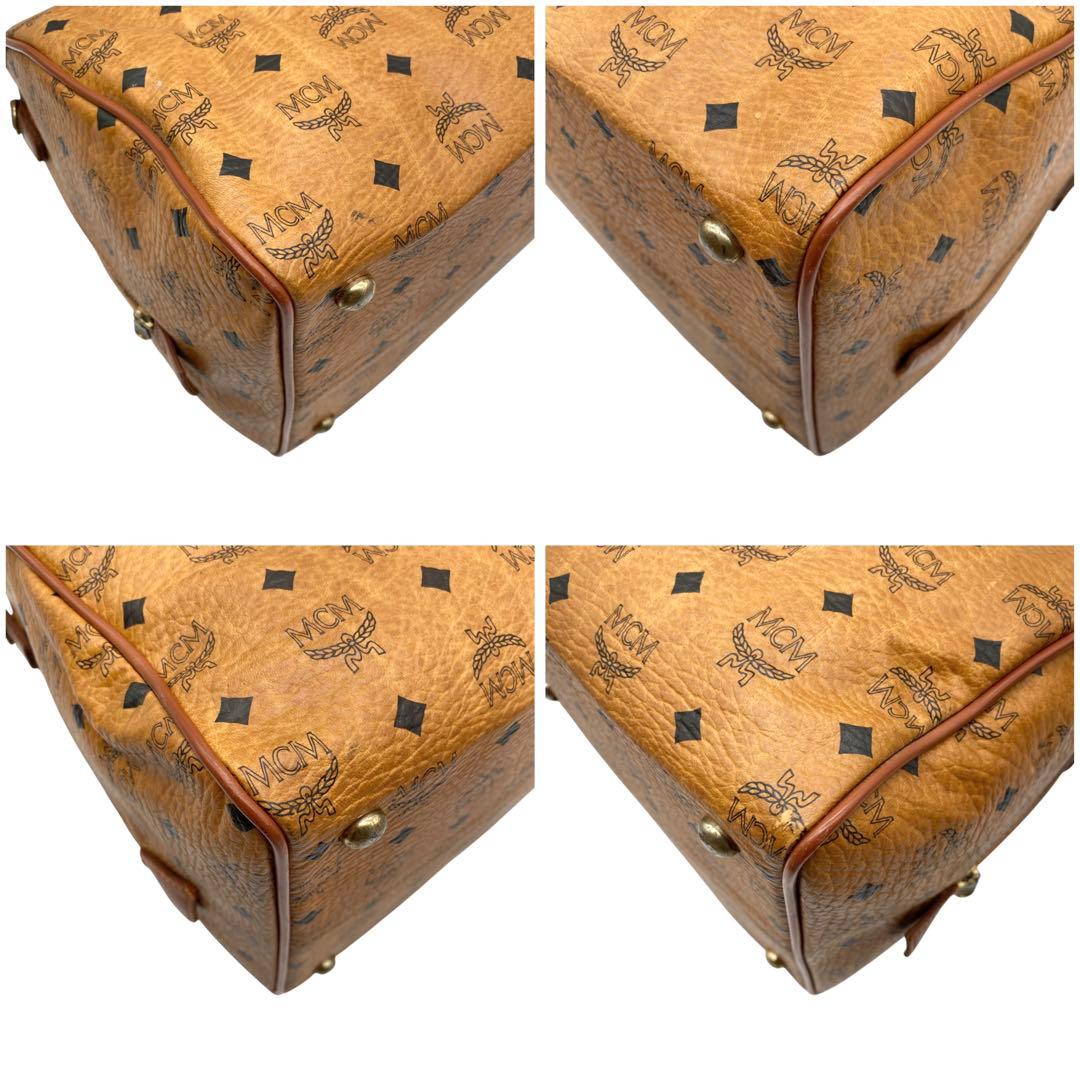 【美品】MCM ボストンバッグ ヴィセトス柄 ロゴプリント レザー ブラウン