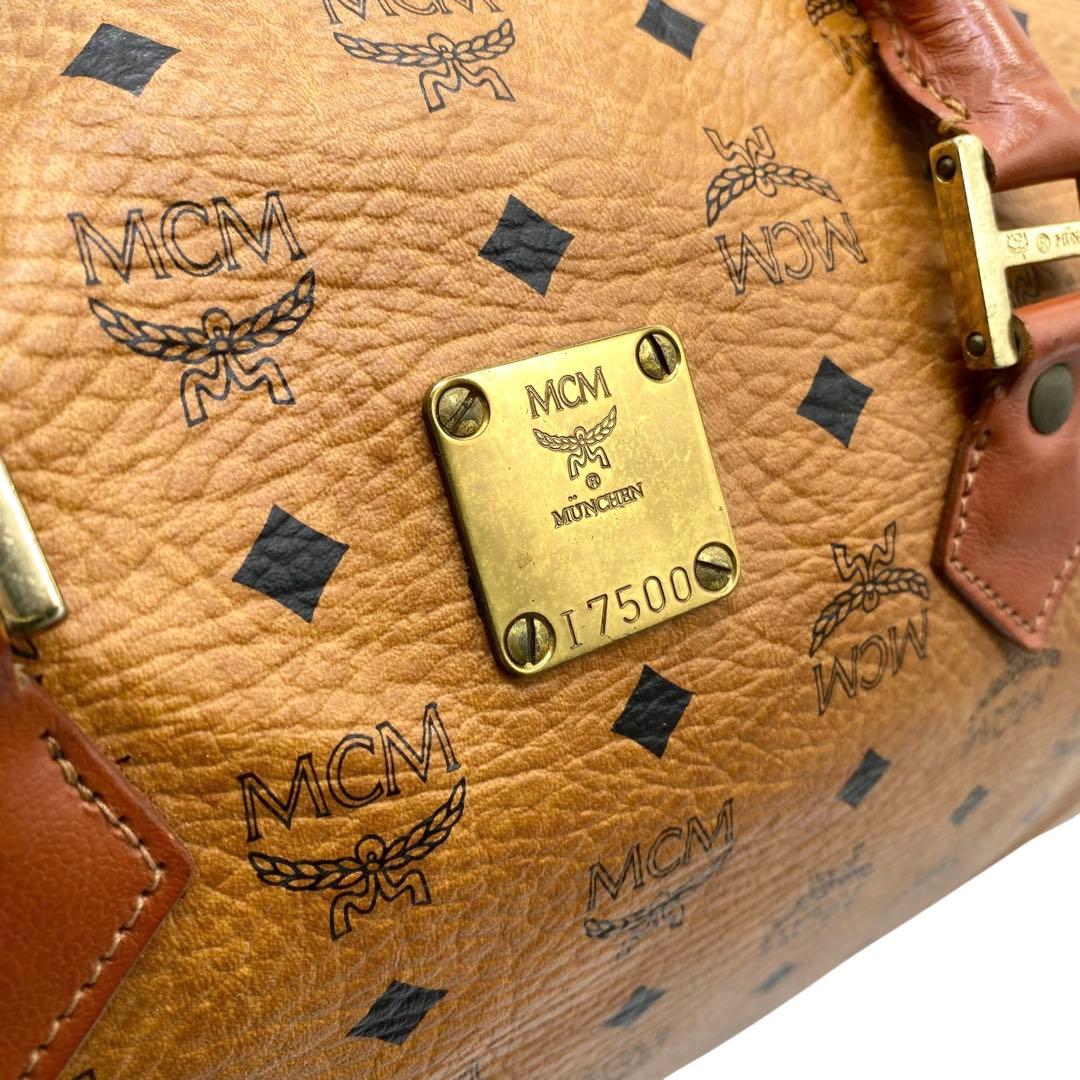 【美品】MCM ボストンバッグ ヴィセトス柄 ロゴプリント レザー ブラウン