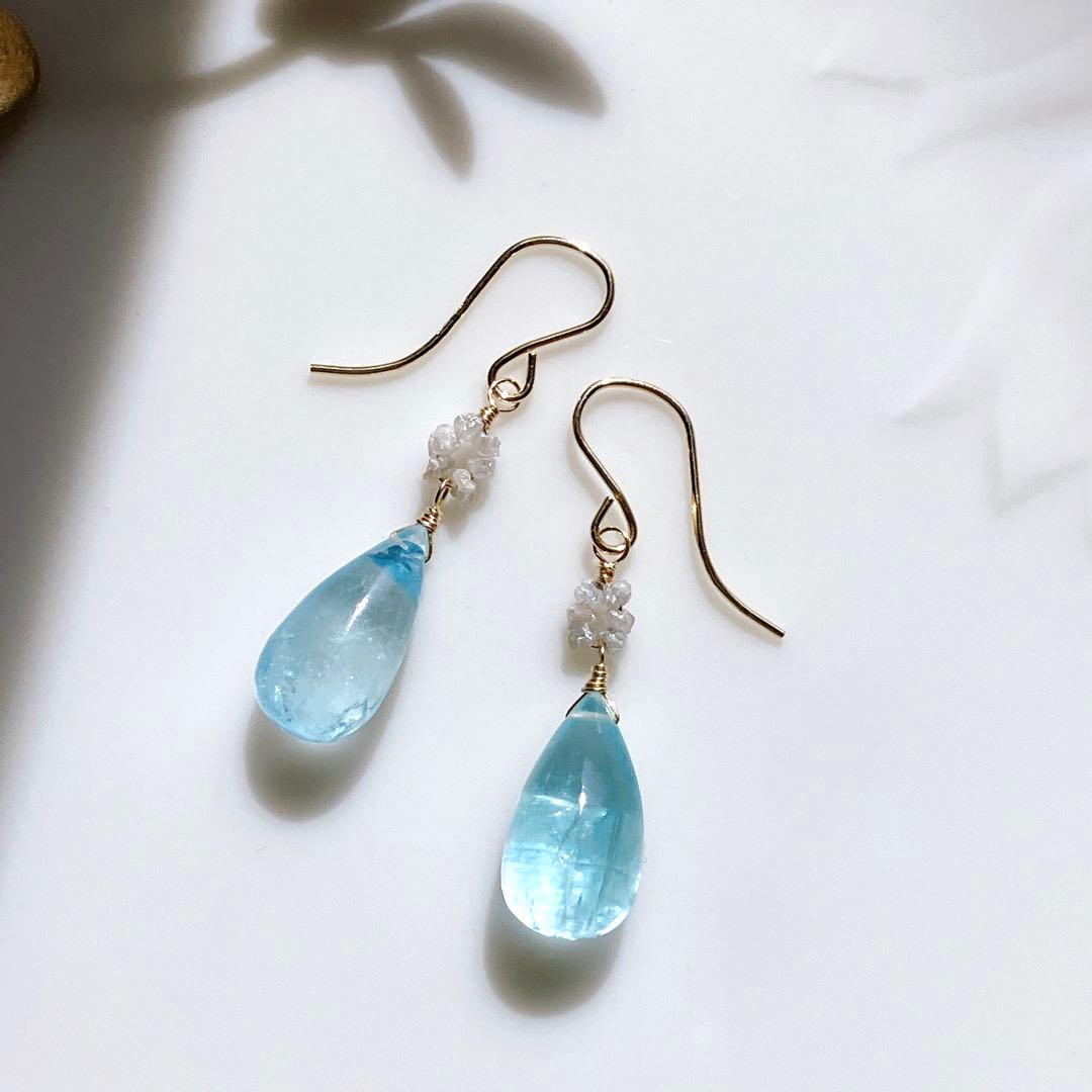 t ama◆オールドストック 大粒アクアマリンピアス✧ホワイトダイヤモンド