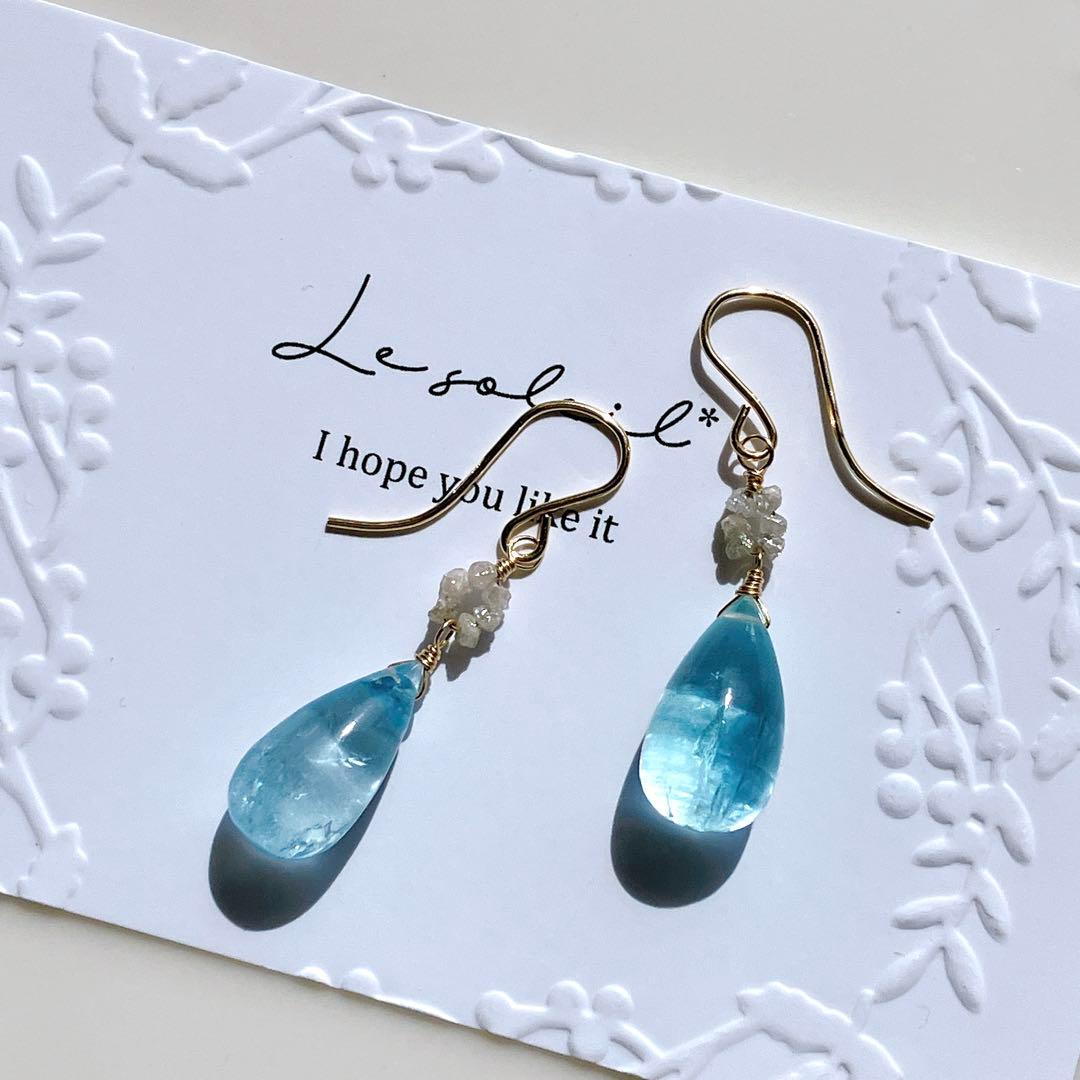 t ama◆オールドストック 大粒アクアマリンピアス✧ホワイトダイヤモンド