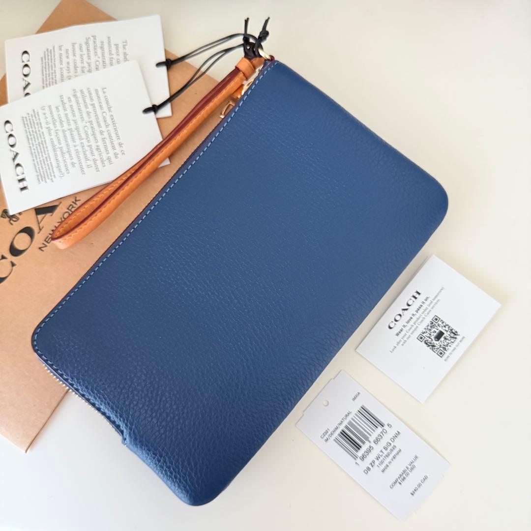 COACH コーチ　ダブルジップポーチ　長財布　リストレット たチェリー　デニム