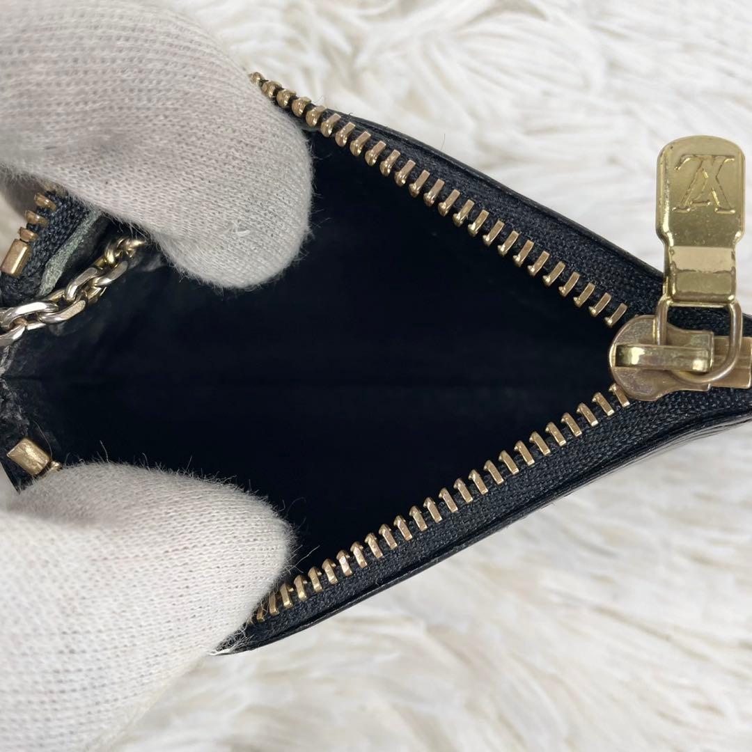 極美品 ルイヴィトン レザー ケース キーリング付き ファスナー 黒