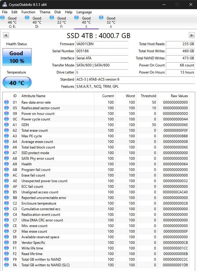 新品に近い　SATA III 4TB 2.5インチSSD