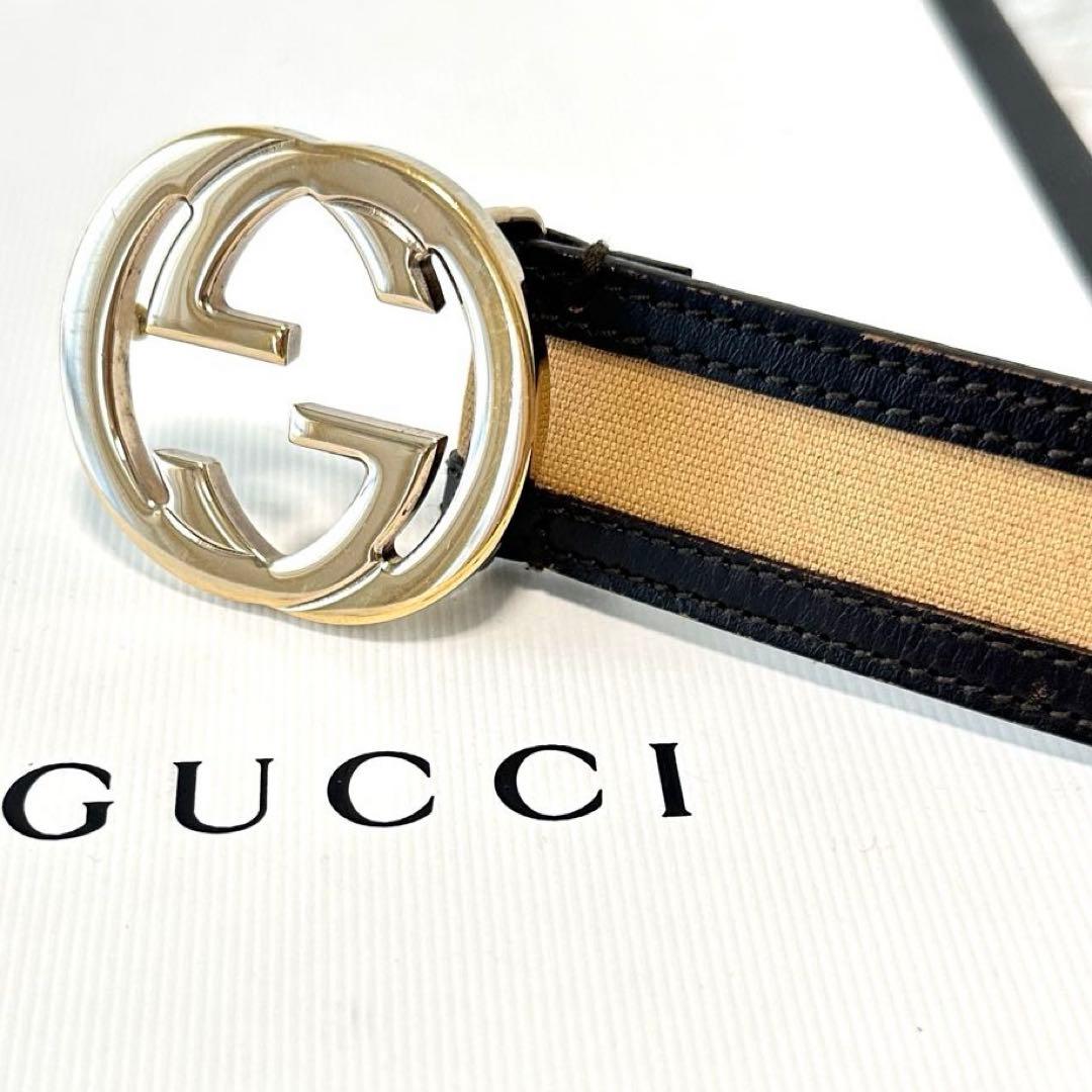 未使用級✨希少 GUCCI ベルト インターロッキング GGバックル ブラウン