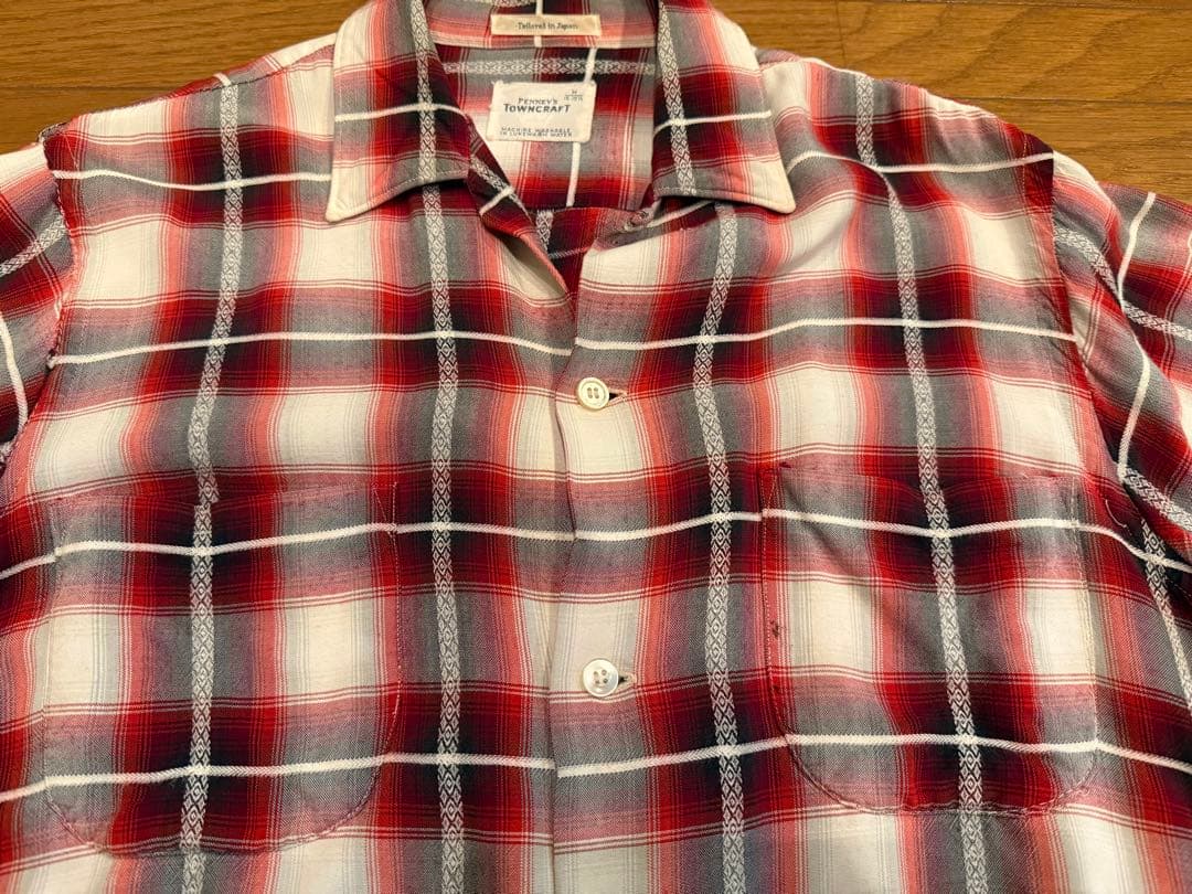 【60s】TOWNCRAFT レーヨンシャツ　シャドーチェック柄　ベルベルジン
