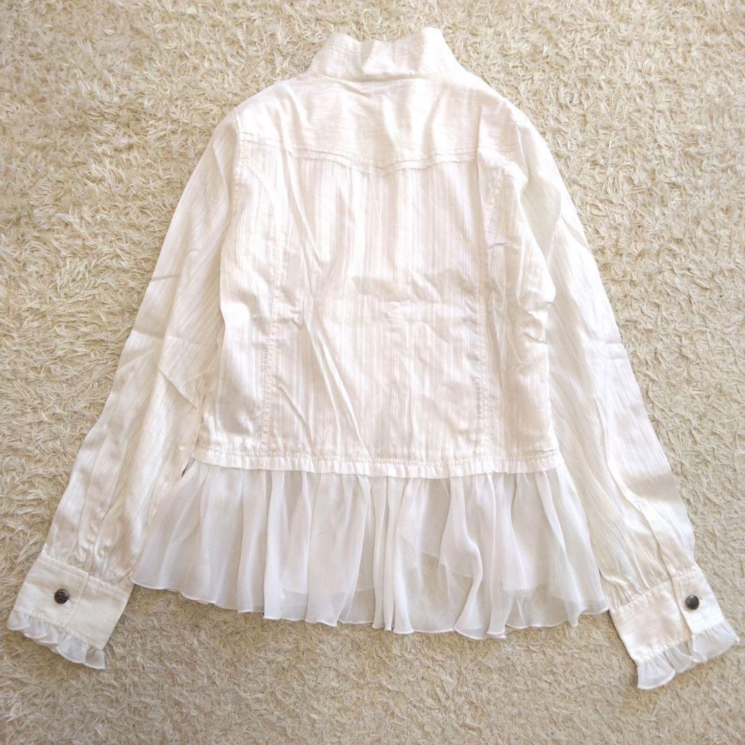 【タグ付き】ALGONQUINSアルゴンキン フリル付きホワイトシフォンブラウス