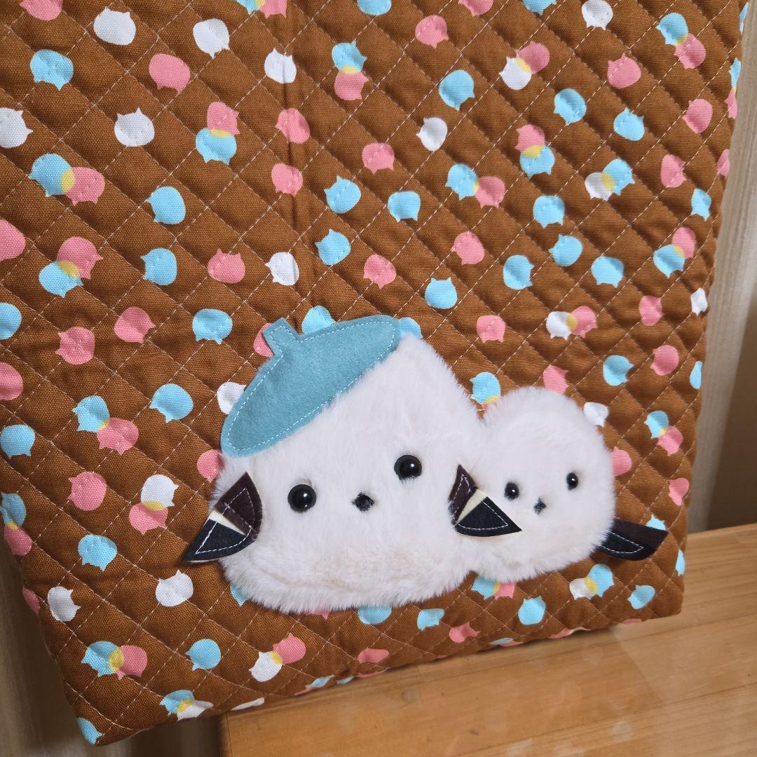 ●いちご●チェック柄●親子もふもふシマエナガ　トートバッグ