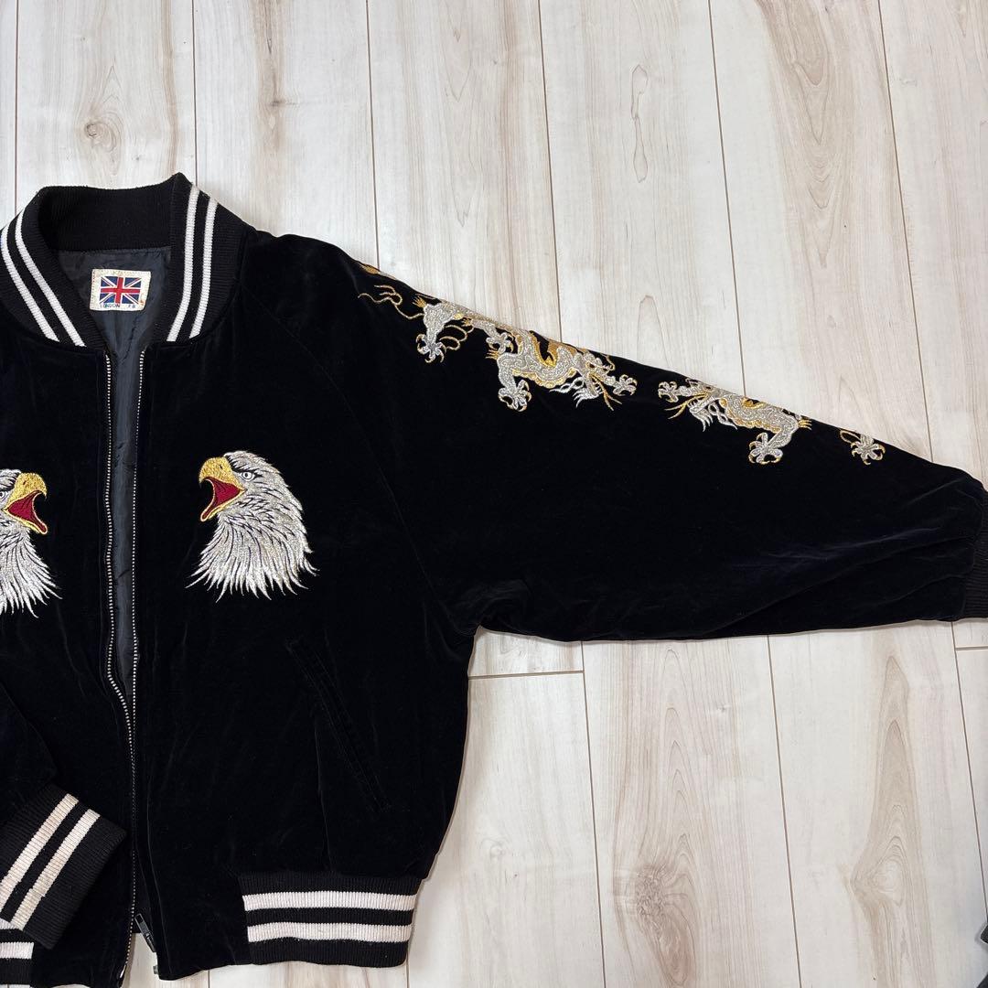 LONDON F.B. スカジャン 鷹　龍　ベロア 別珍 黒