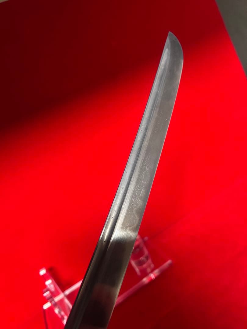 01566 包丁　マグロ包丁　銘有り　鬼反り　刃文綺麗　玉鋼　未使用品