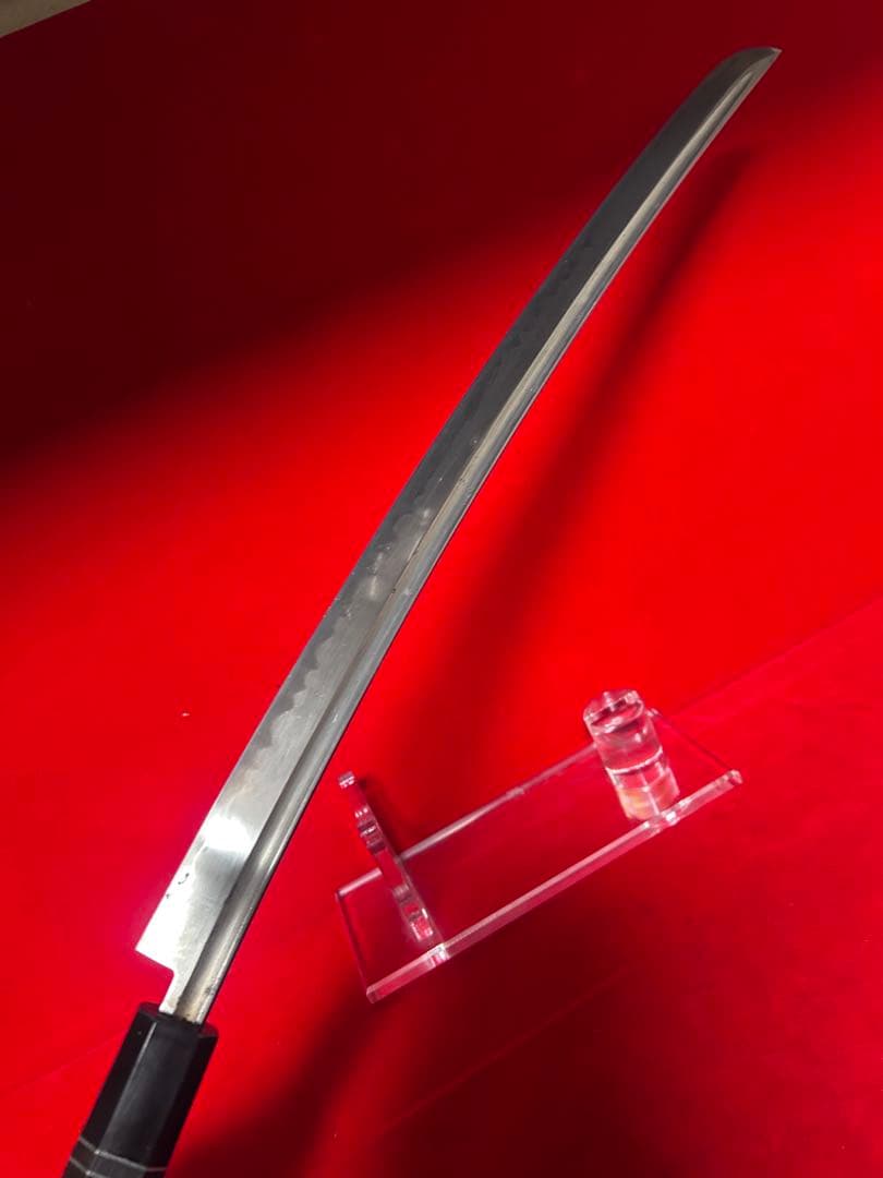 01566 包丁　マグロ包丁　銘有り　鬼反り　刃文綺麗　玉鋼　未使用品