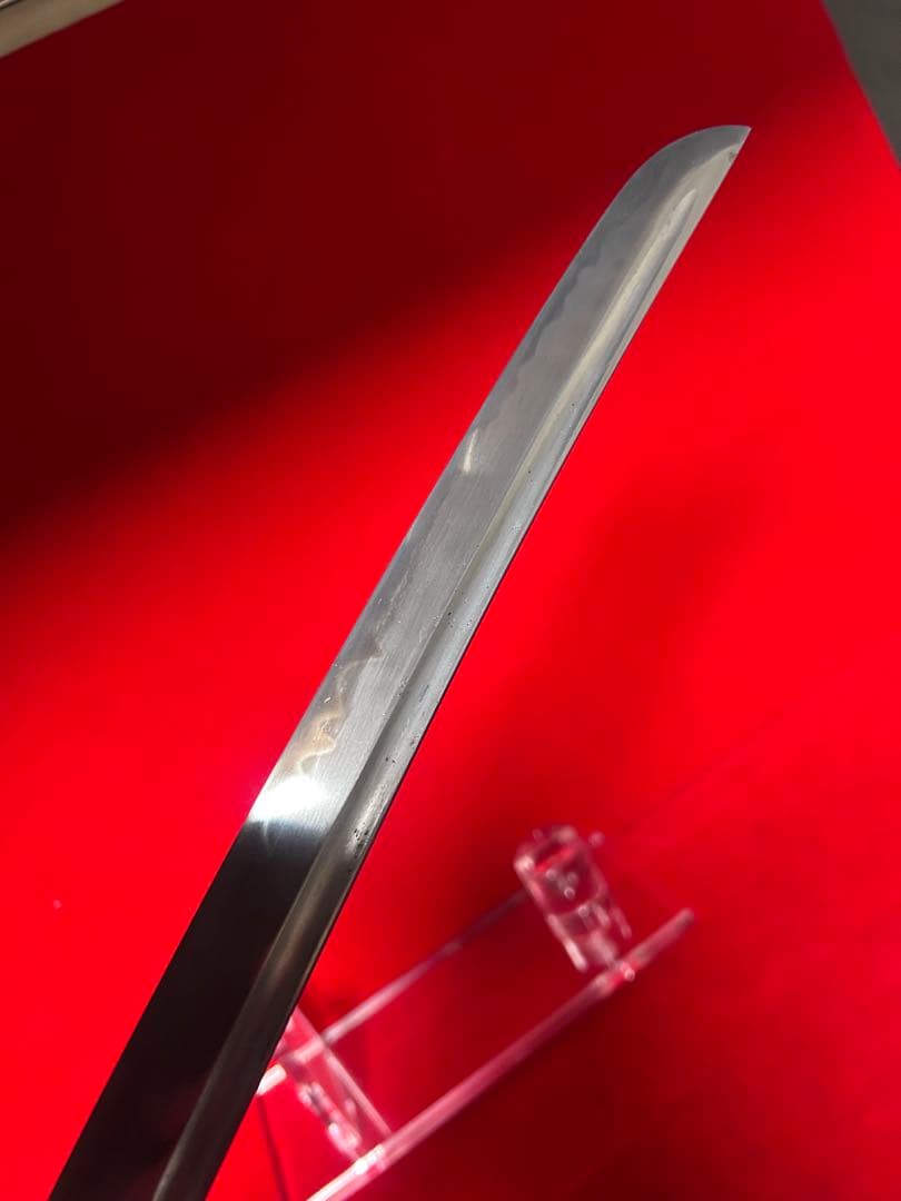 01566 包丁　マグロ包丁　銘有り　鬼反り　刃文綺麗　玉鋼　未使用品