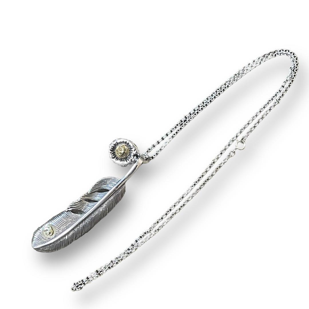 チェーン付き フェザーネックレス シルバー925 特大 燻し銀 インディアン