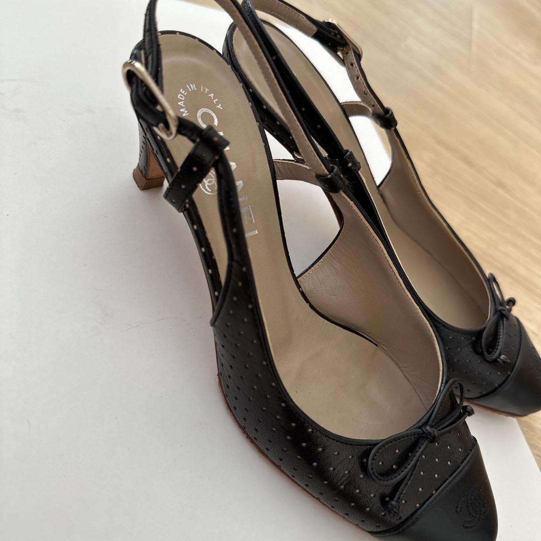 CHANEL ブラックレザー ミュール 36½