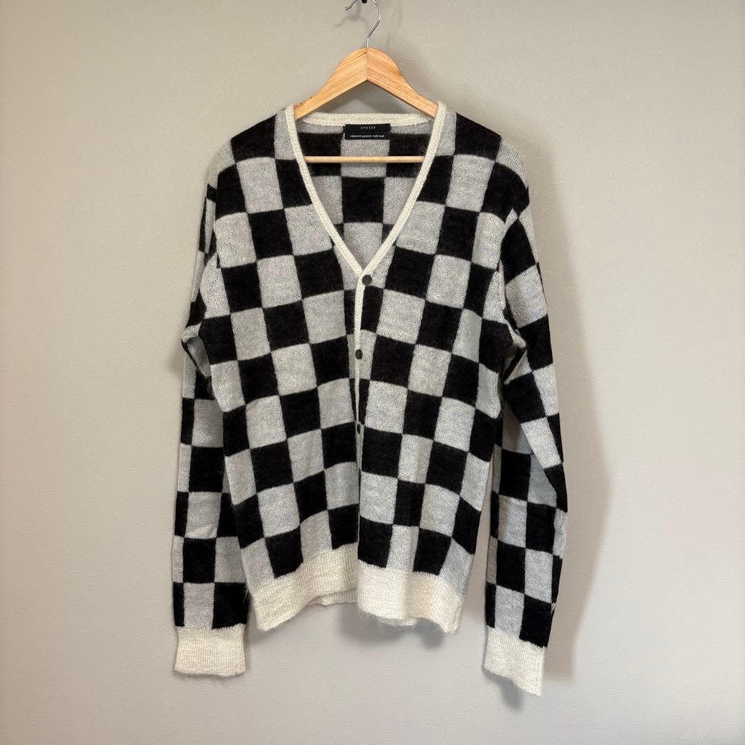 UNUSED モヘアニット　カーディガン ブロックチェック　アンユーズド
