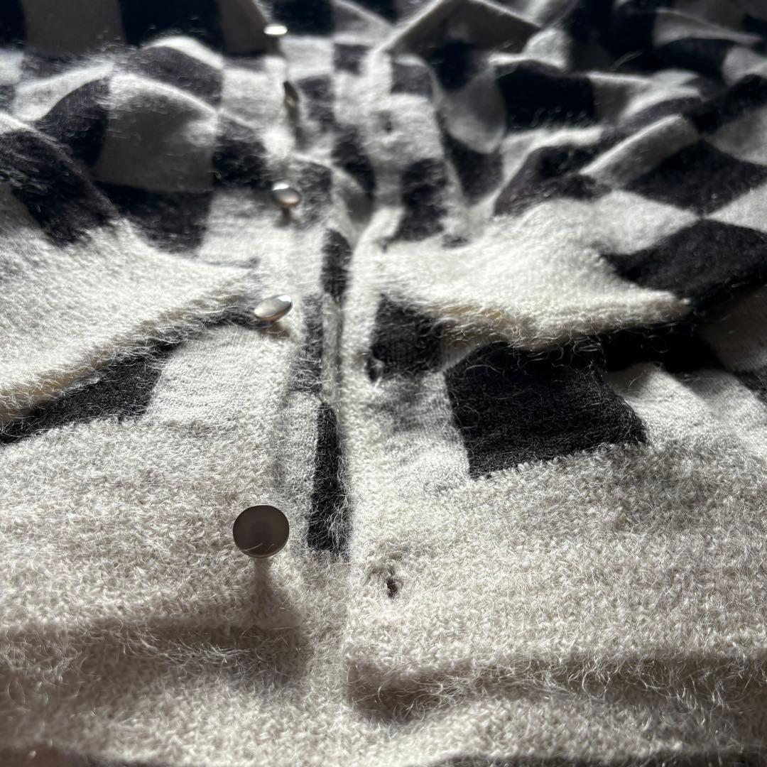 UNUSED モヘアニット　カーディガン ブロックチェック　アンユーズド