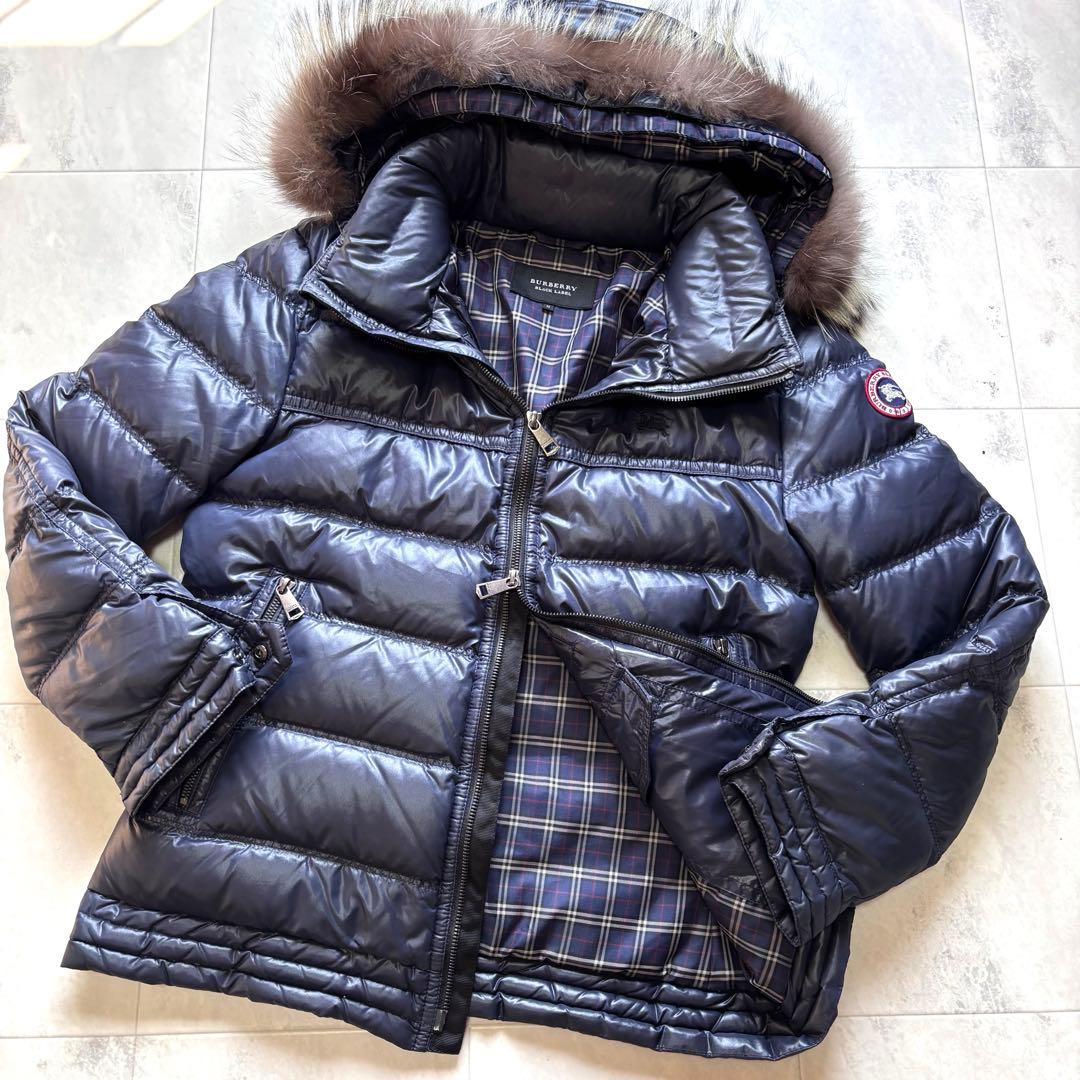 【美品】バーバリーブラックレーベル グースダウンジャケット シルバーフォックス