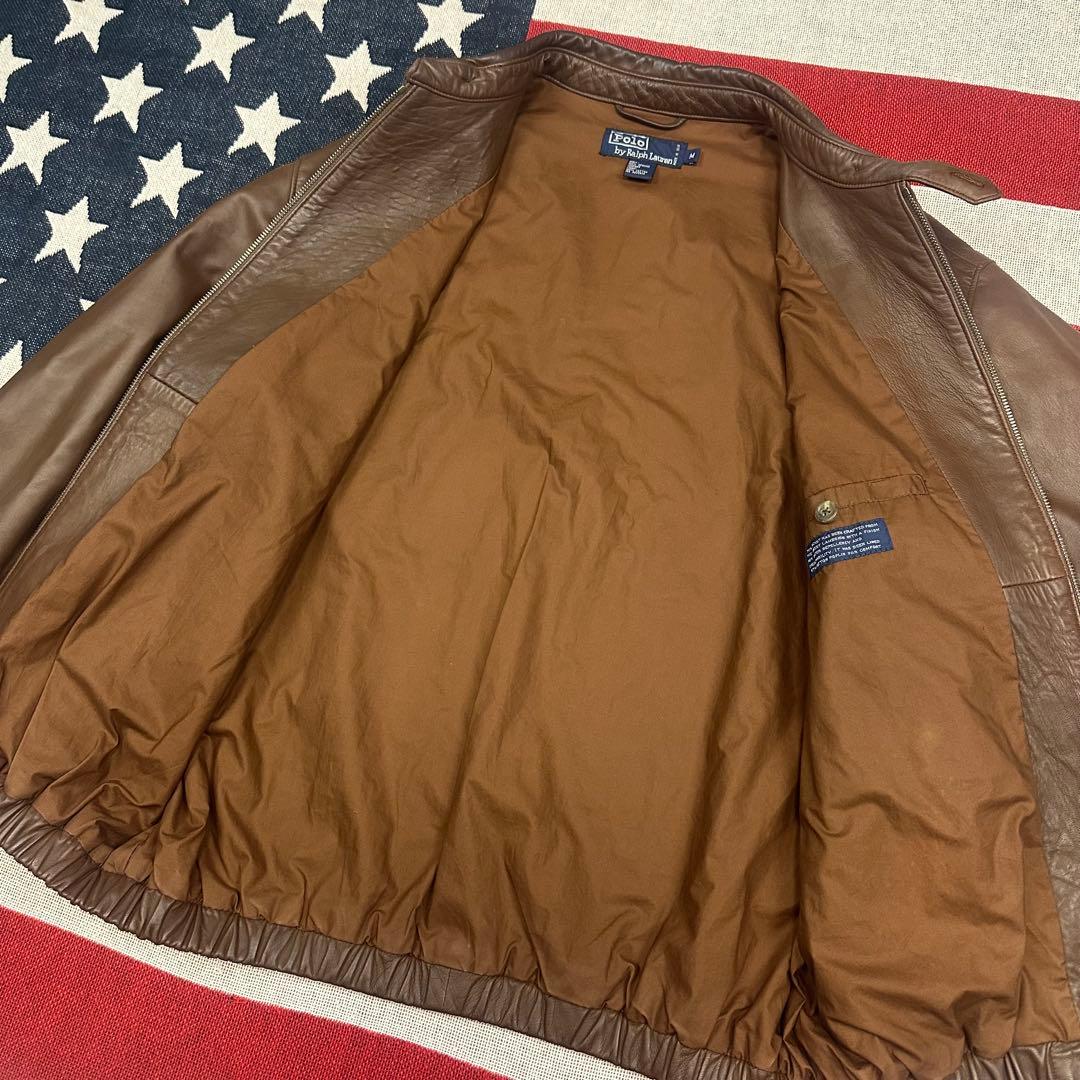 神サイズ M 90s ラルフローレン ブラウン 短丈 ラムレザー ノーポニー