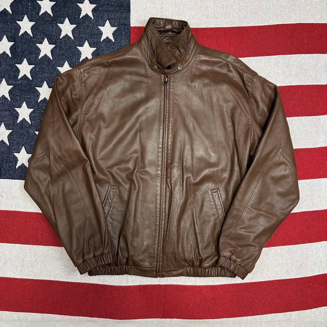 神サイズ M 90s ラルフローレン ブラウン 短丈 ラムレザー ノーポニー